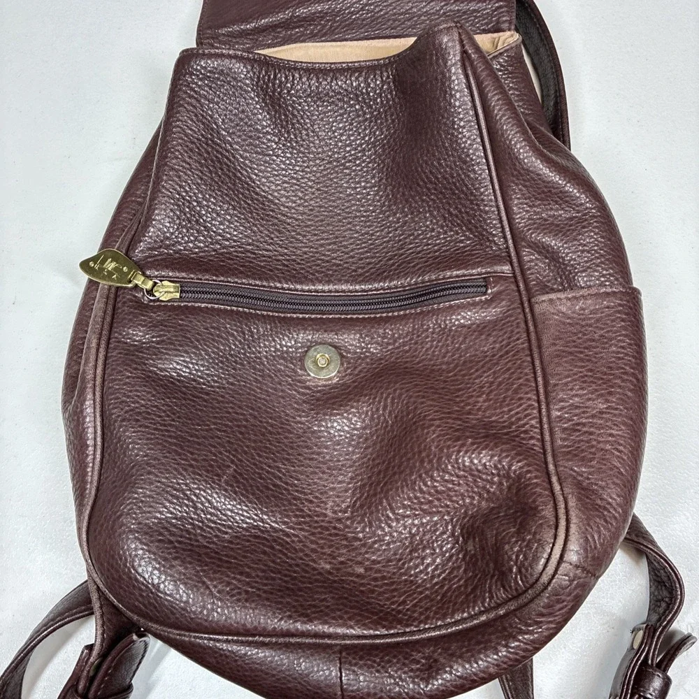 Vintage Libaire Pebbled‎ Brown Leather Backpack Adjsutable Flap Y2K Soft 10x14
